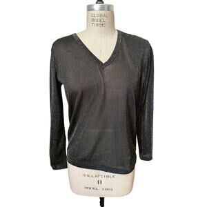 Maison Lurex Paris Sheer Metallic Shirt Women’s Size Small Black Gold